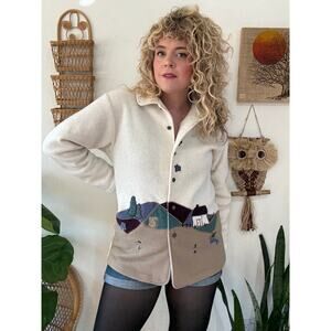 90s Cottagecore Fleece Button Up Jacket